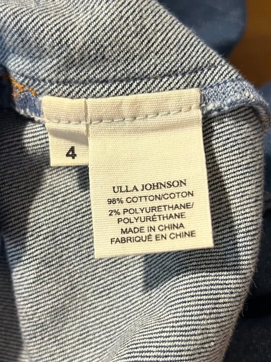 Womens Ulla Johnson Poppy (Item- 12) Blue Denim Ruffled Slv Mini Shift Dress 4 - Picture 13 of 14